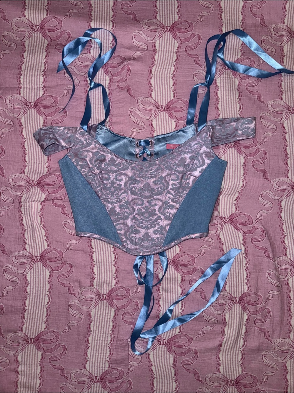 Sugar Thrillz Blue Lavender Satin Lace Trim corset top